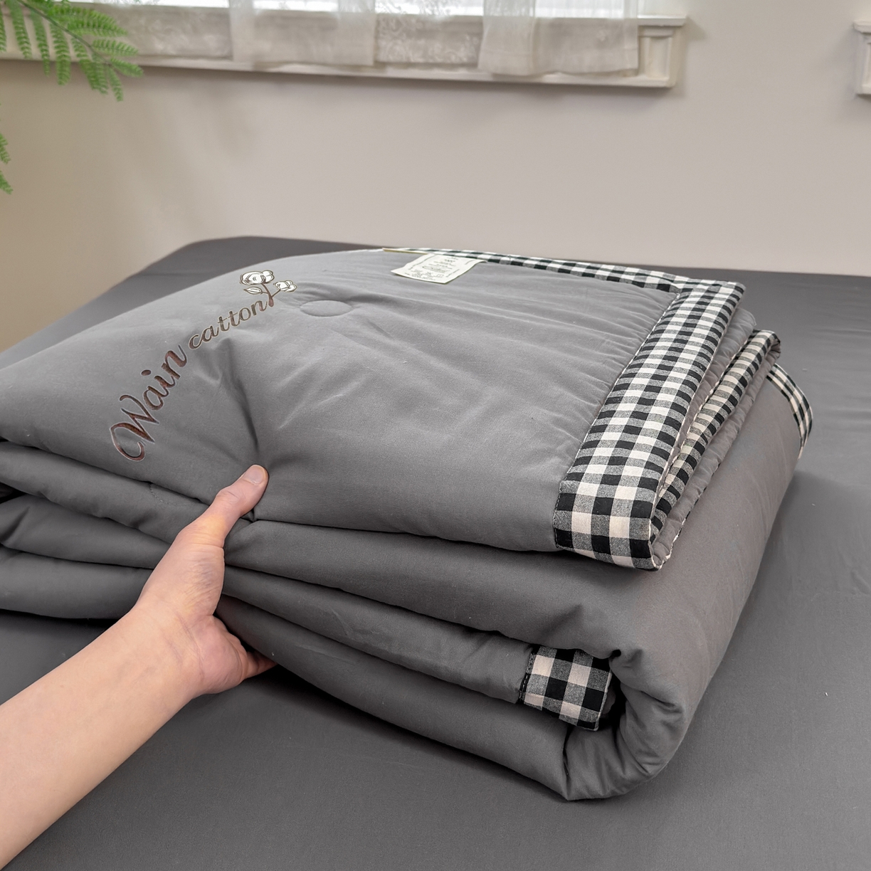 91家纺网 家纺一手货源 找家纺 雯雨家纺 2026新款全棉水洗棉棉花夏凉被-简森系列 简森-高级灰