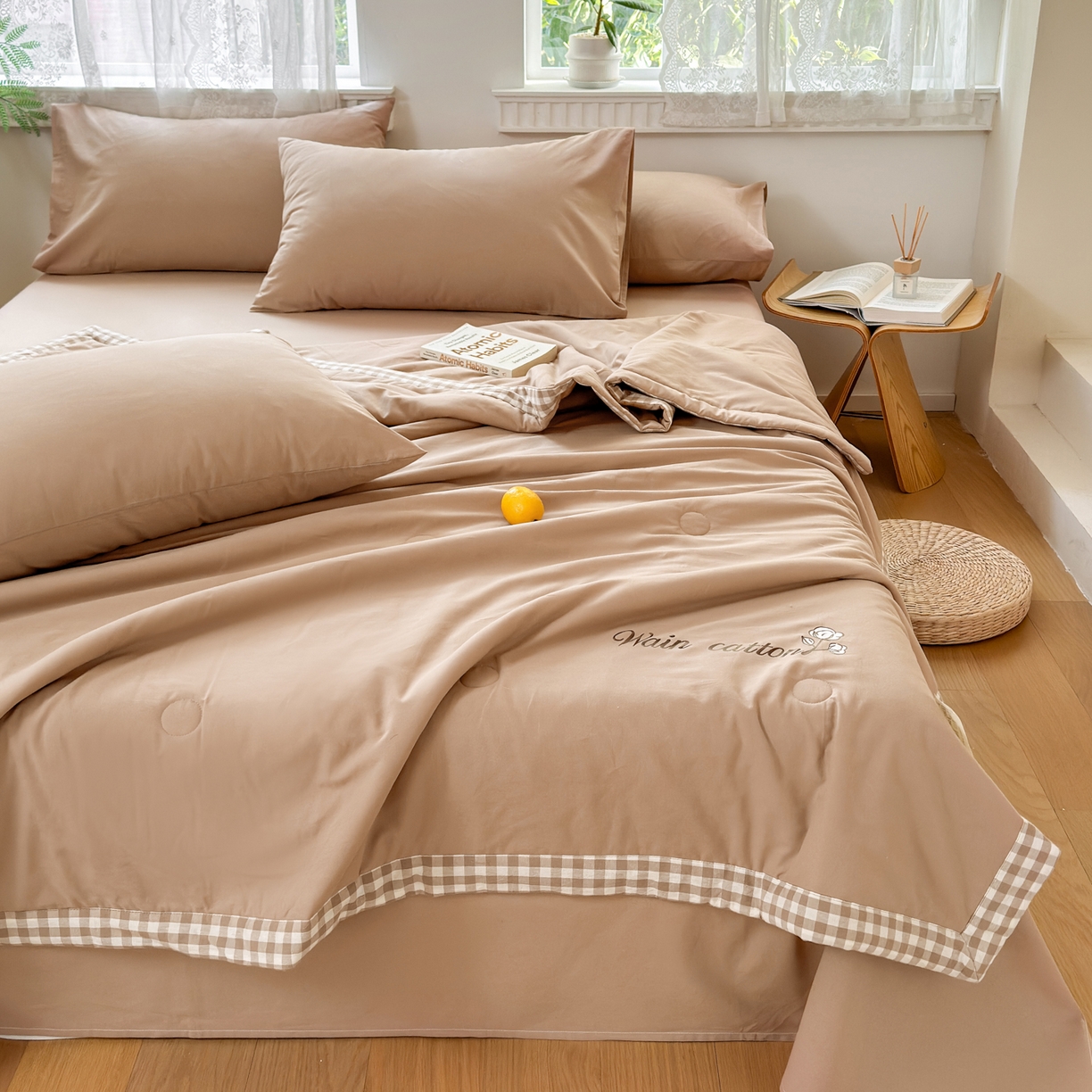 91家纺网 家纺一手货源 找家纺 雯雨家纺 2026新款全棉水洗棉棉花夏凉被-简森系列 简森-冰山驼