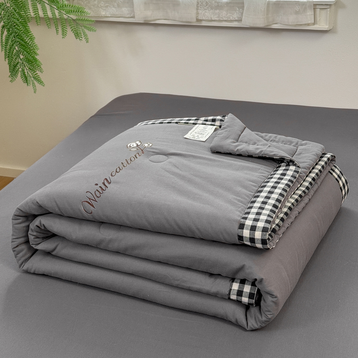 91家纺网 家纺一手货源 找家纺 雯雨家纺 2026新款全棉水洗棉棉花夏凉被-简森系列 简森-高级灰