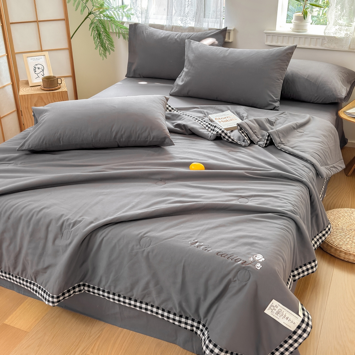 91家纺网 家纺一手货源 找家纺 雯雨家纺 2026新款全棉水洗棉棉花夏凉被-简森系列 简森-高级灰