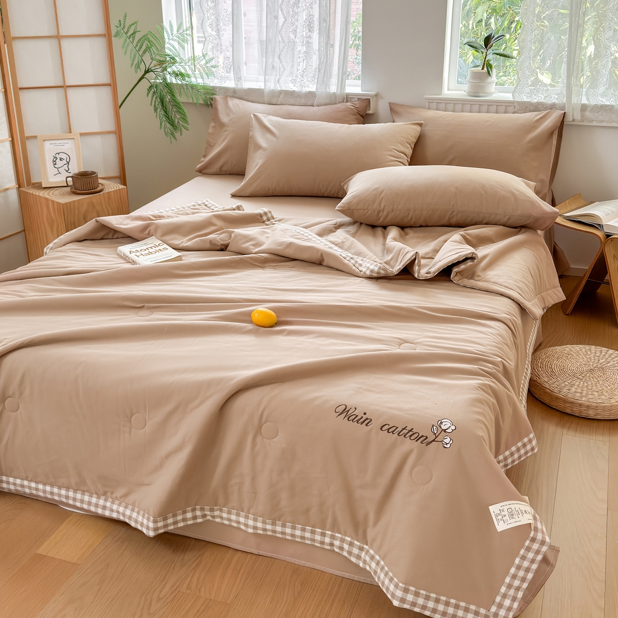 91家纺网 家纺一手货源 找家纺 雯雨家纺 2026新款全棉水洗棉棉花夏凉被-简森系列 简森-冰山驼