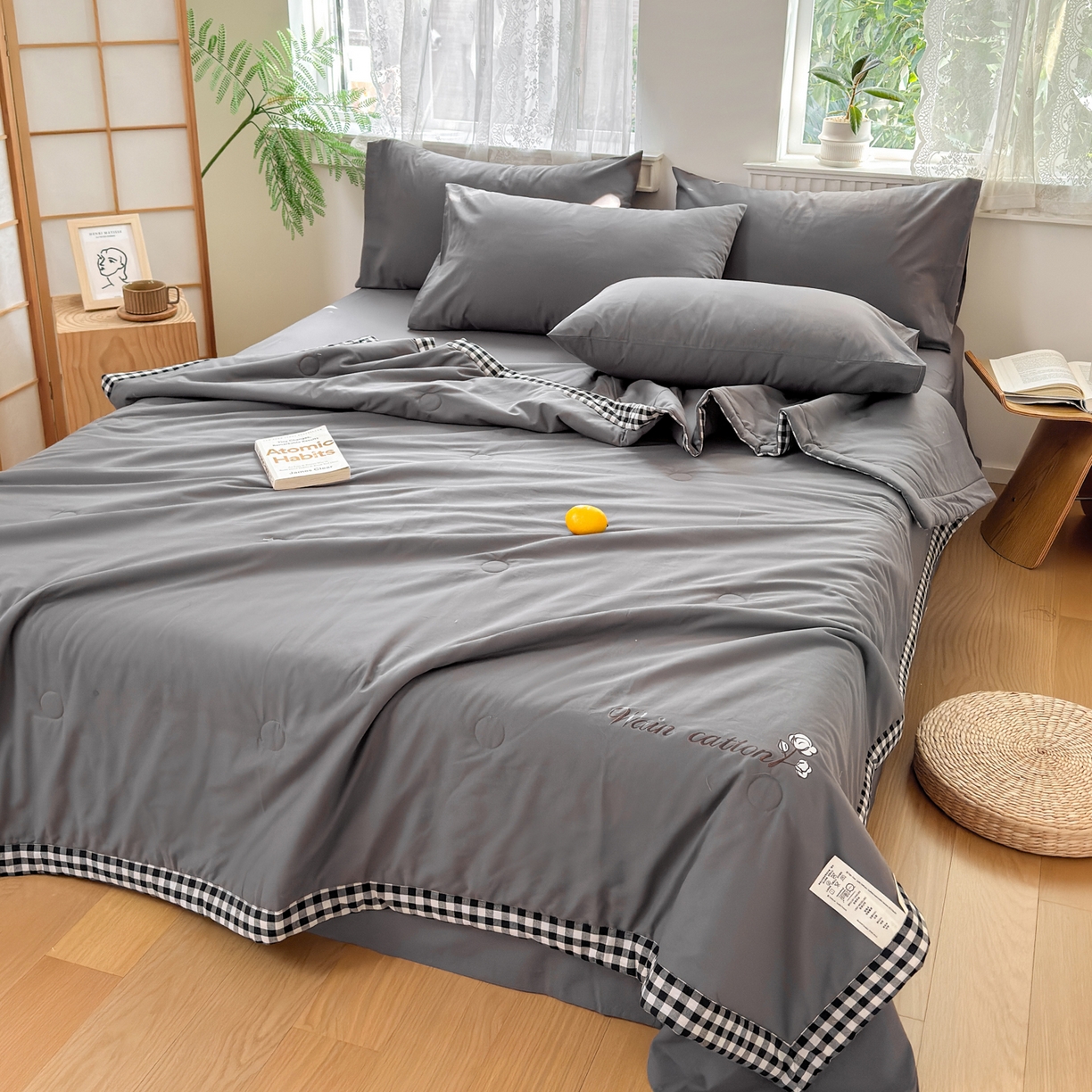 91家纺网 家纺一手货源 找家纺 雯雨家纺 2026新款全棉水洗棉棉花夏凉被-简森系列 简森-高级灰