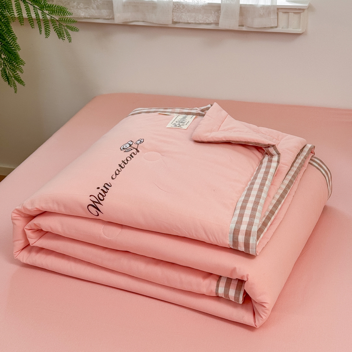 91家纺网 家纺一手货源 找家纺 雯雨家纺 2026新款全棉水洗棉棉花夏凉被-简森系列 简森-文艺粉