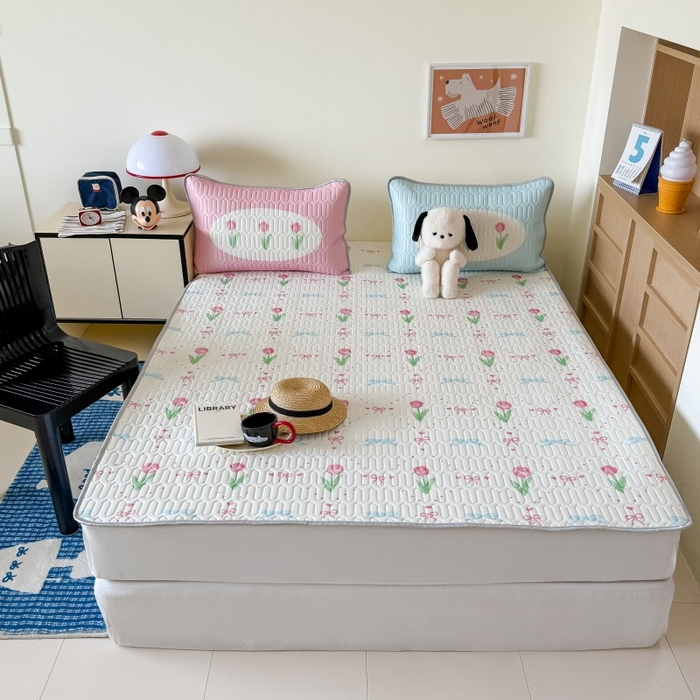 91家纺网 家纺一手货源 找家纺 顾里家纺 2026新款ins大版卡通乳胶席凉席席子 ins郁金香