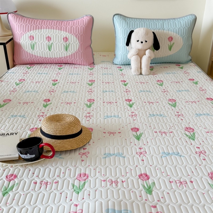 91家纺网 家纺一手货源 找家纺 顾里家纺 2026新款ins大版卡通乳胶席凉席席子 ins郁金香