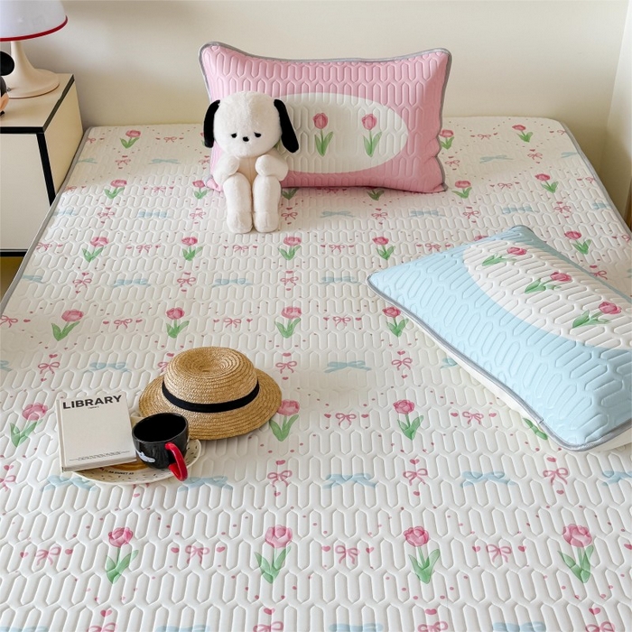 91家纺网 家纺一手货源 找家纺 顾里家纺 2026新款ins大版卡通乳胶席凉席席子 ins郁金香