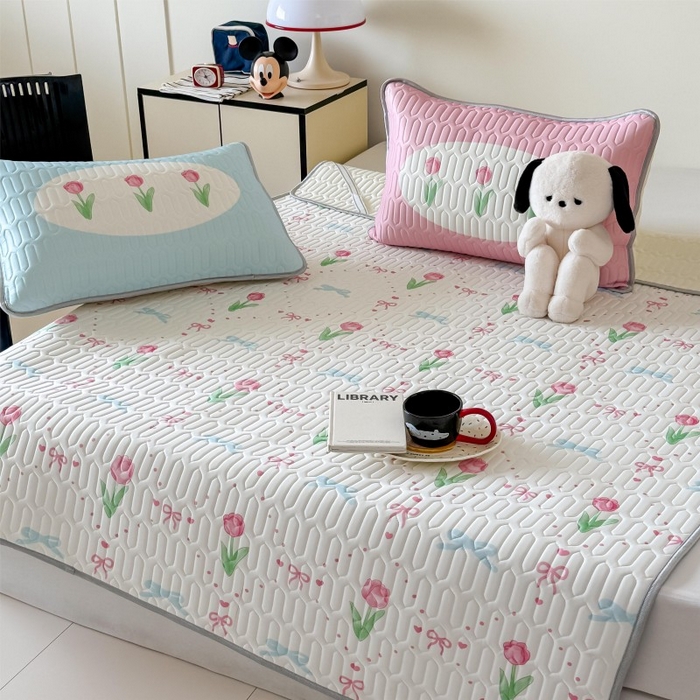 91家纺网 家纺一手货源 找家纺 顾里家纺 2026新款ins大版卡通乳胶席凉席席子 ins郁金香