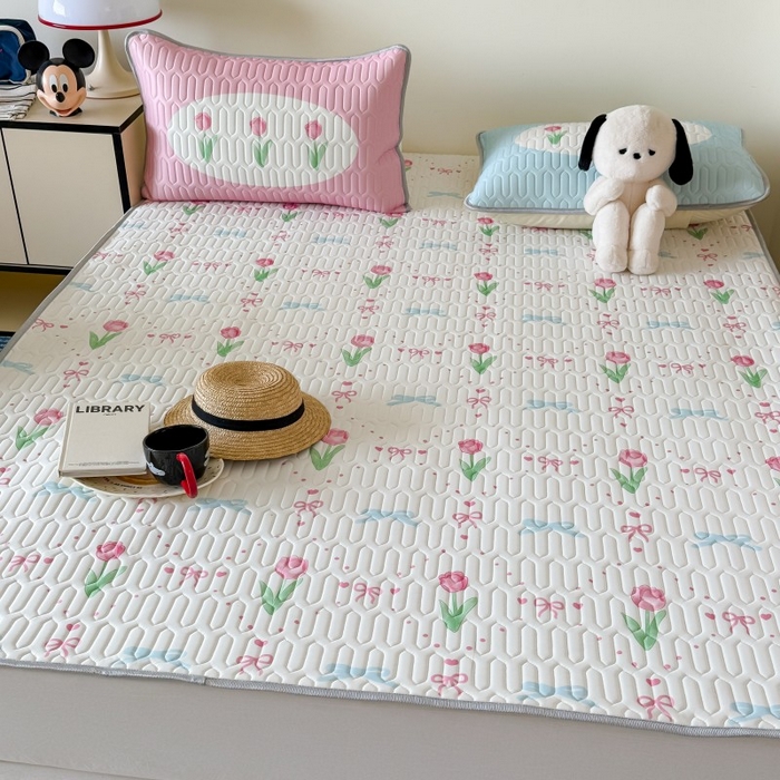 91家纺网 家纺一手货源 找家纺 顾里家纺 2026新款ins大版卡通乳胶席凉席席子 ins郁金香