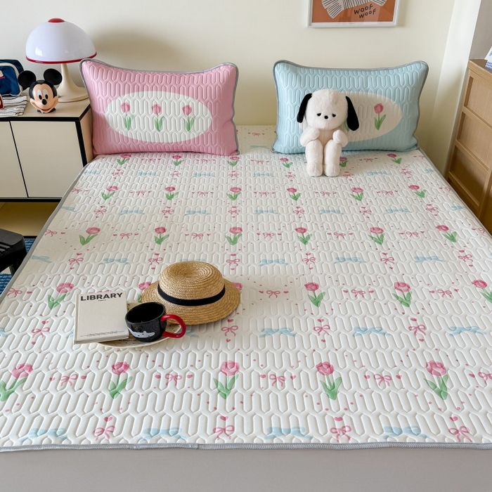 91家纺网 家纺一手货源 找家纺 顾里家纺 2026新款ins大版卡通乳胶席凉席席子 ins郁金香