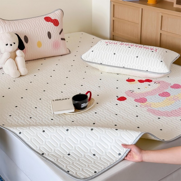 91家纺网 家纺一手货源 找家纺 顾里家纺 2026新款ins大版卡通乳胶席凉席席子 波点蛋糕猫