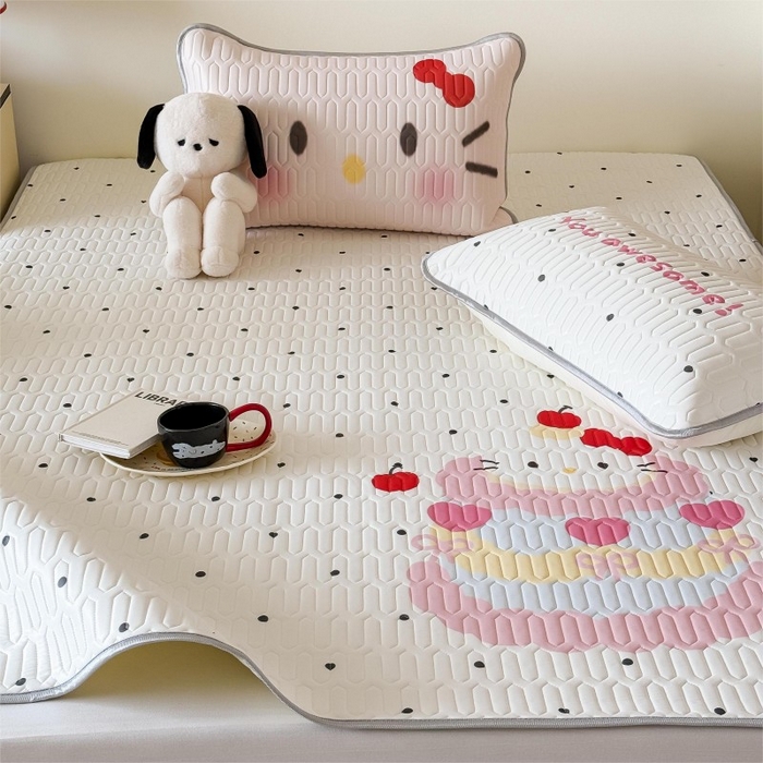 91家纺网 家纺一手货源 找家纺 顾里家纺 2026新款ins大版卡通乳胶席凉席席子 波点蛋糕猫