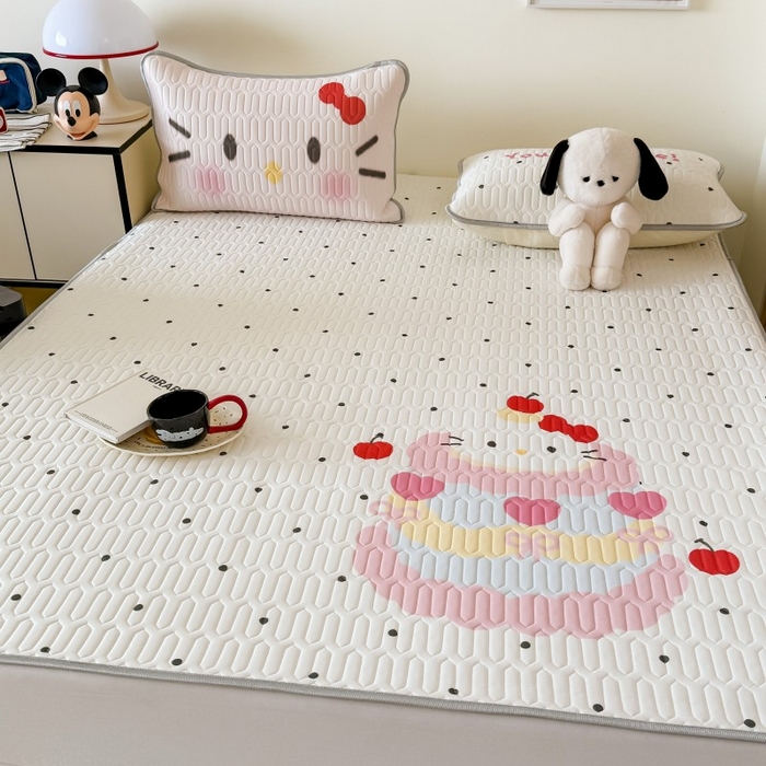 91家纺网 家纺一手货源 找家纺 顾里家纺 2026新款ins大版卡通乳胶席凉席席子 波点蛋糕猫