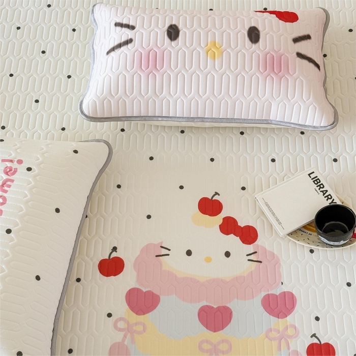 91家纺网 家纺一手货源 找家纺 顾里家纺 2026新款ins大版卡通乳胶席凉席席子 波点蛋糕猫