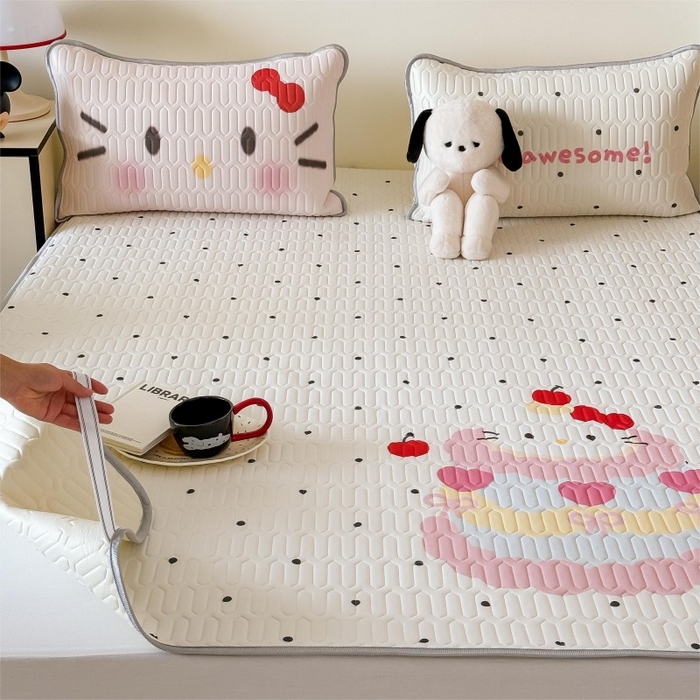 91家纺网 家纺一手货源 找家纺 顾里家纺 2026新款ins大版卡通乳胶席凉席席子 波点蛋糕猫