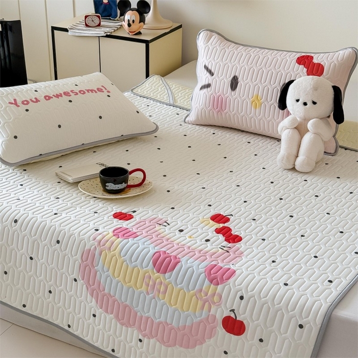 91家纺网 家纺一手货源 找家纺 顾里家纺 2026新款ins大版卡通乳胶席凉席席子 波点蛋糕猫