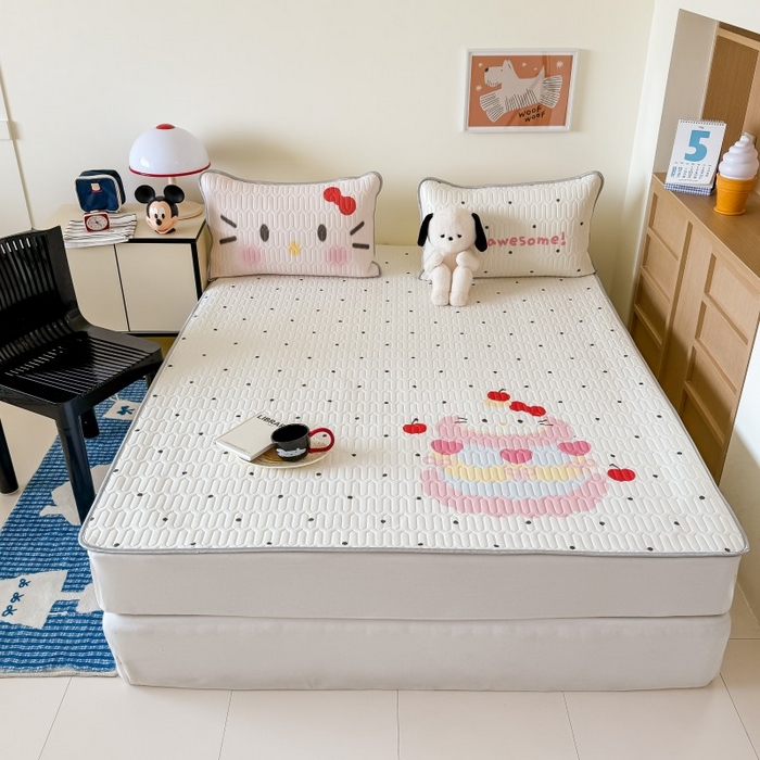 91家纺网 家纺一手货源 找家纺 顾里家纺 2026新款ins大版卡通乳胶席凉席席子 波点蛋糕猫