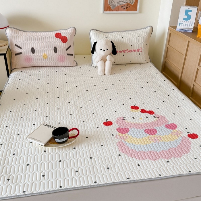 91家纺网 家纺一手货源 找家纺 顾里家纺 2026新款ins大版卡通乳胶席凉席席子 波点蛋糕猫