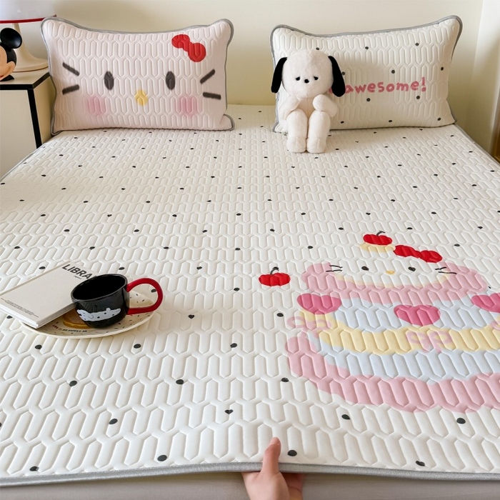 91家纺网 家纺一手货源 找家纺 顾里家纺 2026新款ins大版卡通乳胶席凉席席子 波点蛋糕猫