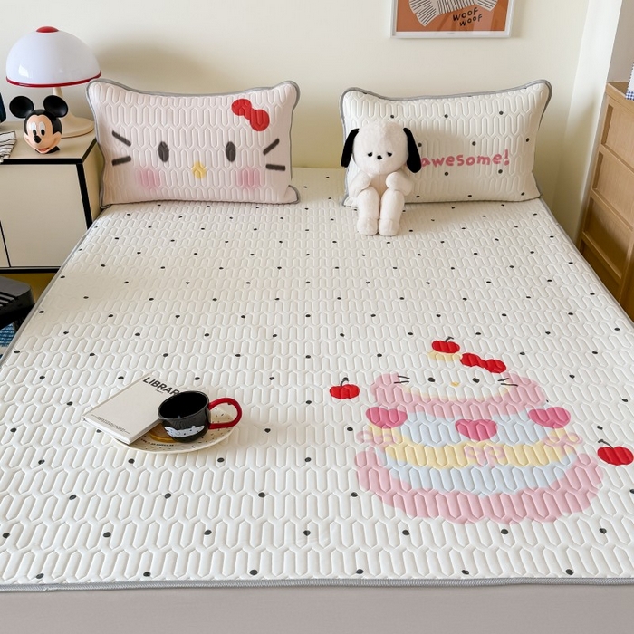 91家纺网 家纺一手货源 找家纺 顾里家纺 2026新款ins大版卡通乳胶席凉席席子 波点蛋糕猫