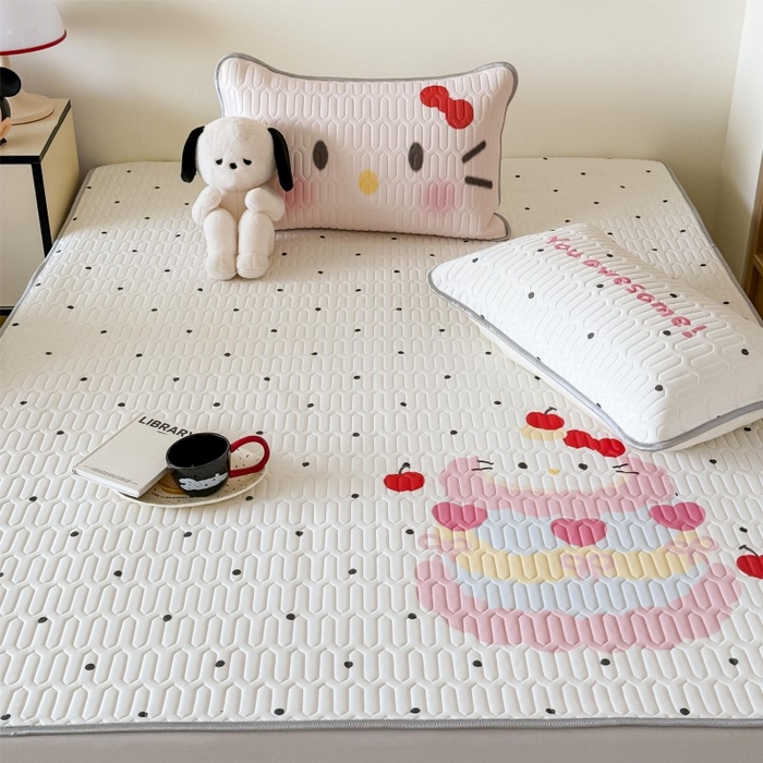 91家纺网 家纺一手货源 找家纺 顾里家纺 2026新款ins大版卡通乳胶席凉席席子 波点蛋糕猫