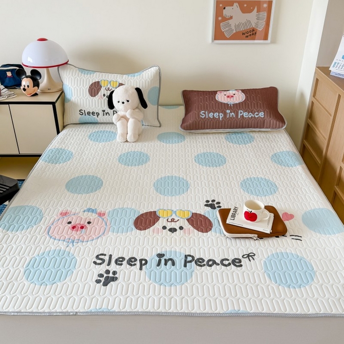 91家纺网 家纺一手货源 找家纺 顾里家纺 2026新款ins大版卡通乳胶席凉席席子 波点好友