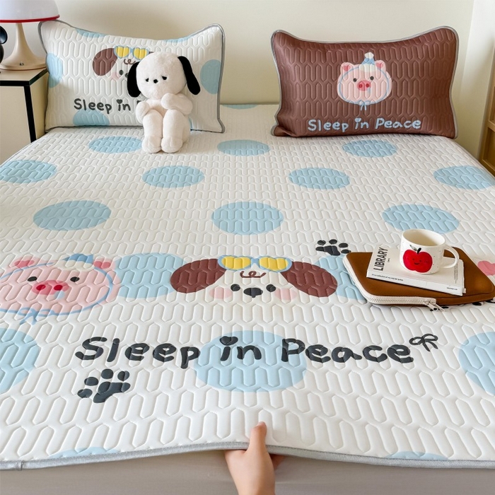 91家纺网 家纺一手货源 找家纺 顾里家纺 2026新款ins大版卡通乳胶席凉席席子 波点好友