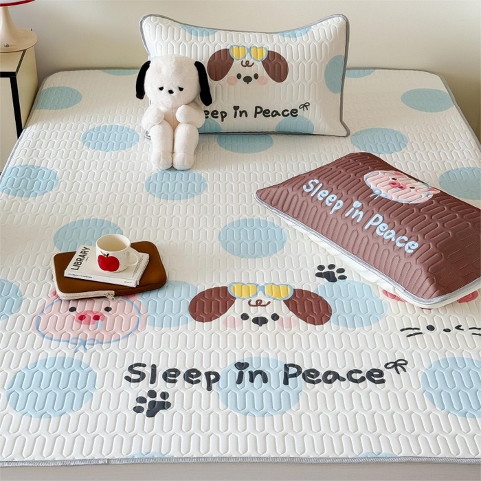 91家纺网 家纺一手货源 找家纺 顾里家纺 2026新款ins大版卡通乳胶席凉席席子 波点好友