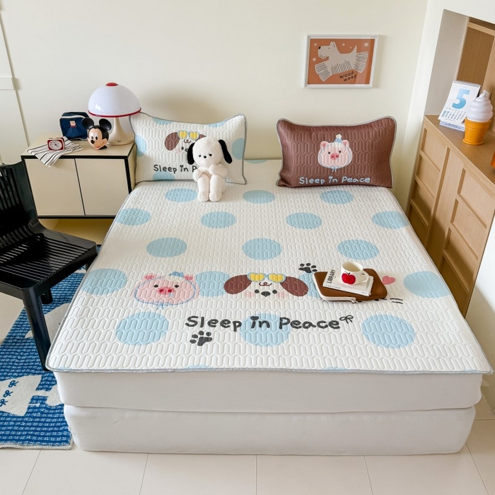 91家纺网 家纺一手货源 找家纺 顾里家纺 2026新款ins大版卡通乳胶席凉席席子 波点好友