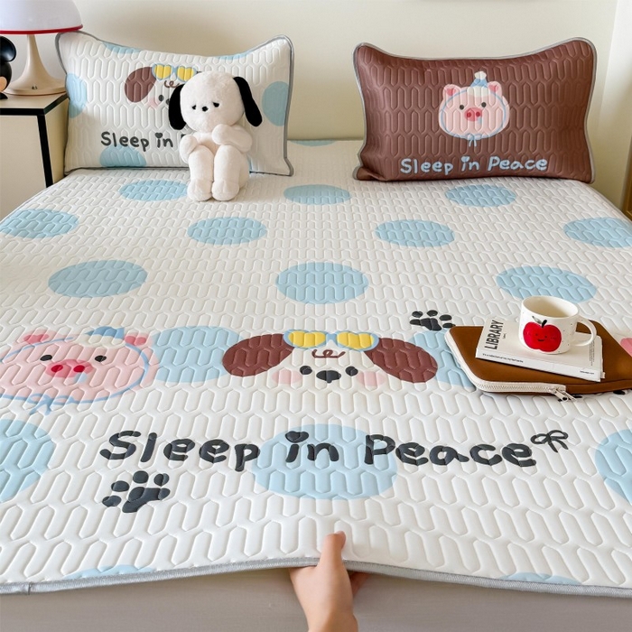 91家纺网 家纺一手货源 找家纺 顾里家纺 2026新款ins大版卡通乳胶席凉席席子 波点好友