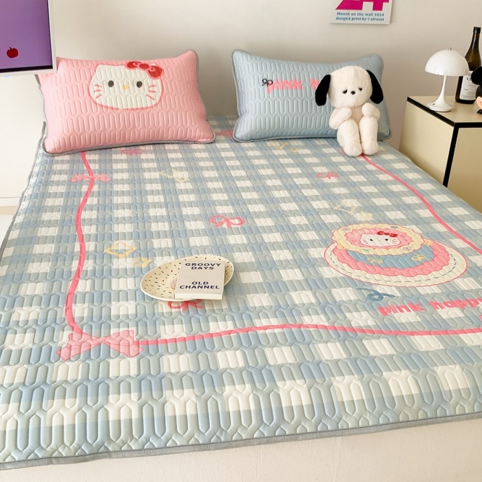 91家纺网 家纺一手货源 找家纺 顾里家纺 2026新款ins大版卡通乳胶席凉席席子 蛋糕花猫