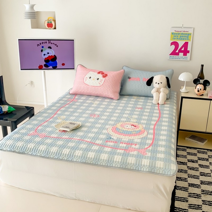 91家纺网 家纺一手货源 找家纺 顾里家纺 2026新款ins大版卡通乳胶席凉席席子 蛋糕花猫