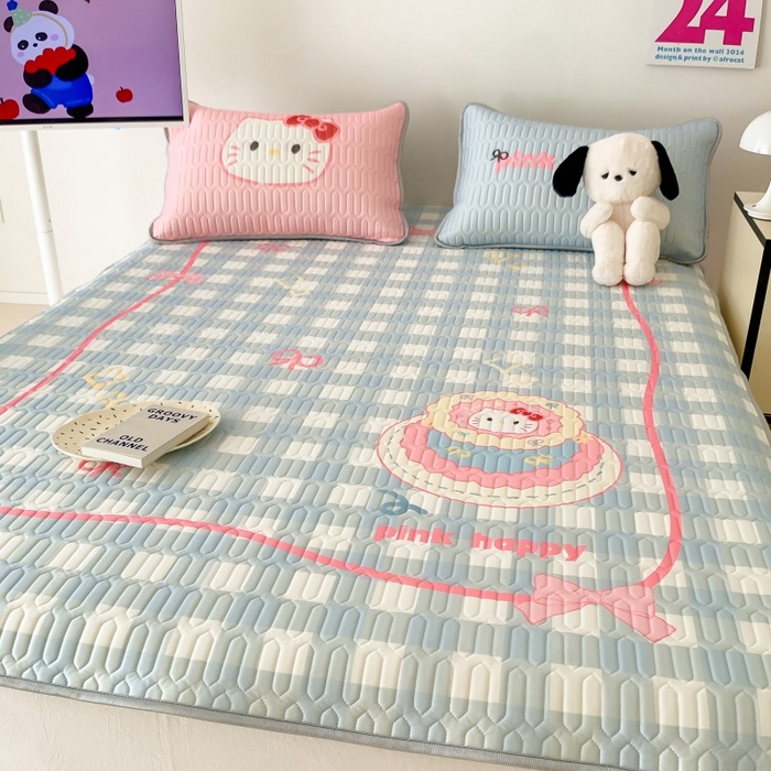 91家纺网 家纺一手货源 找家纺 顾里家纺 2026新款ins大版卡通乳胶席凉席席子 蛋糕花猫