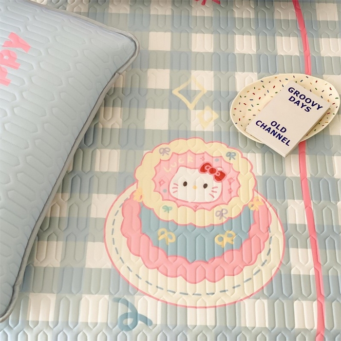 91家纺网 家纺一手货源 找家纺 顾里家纺 2026新款ins大版卡通乳胶席凉席席子 蛋糕花猫