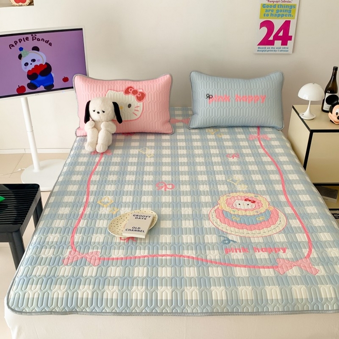 91家纺网 家纺一手货源 找家纺 顾里家纺 2026新款ins大版卡通乳胶席凉席席子 蛋糕花猫