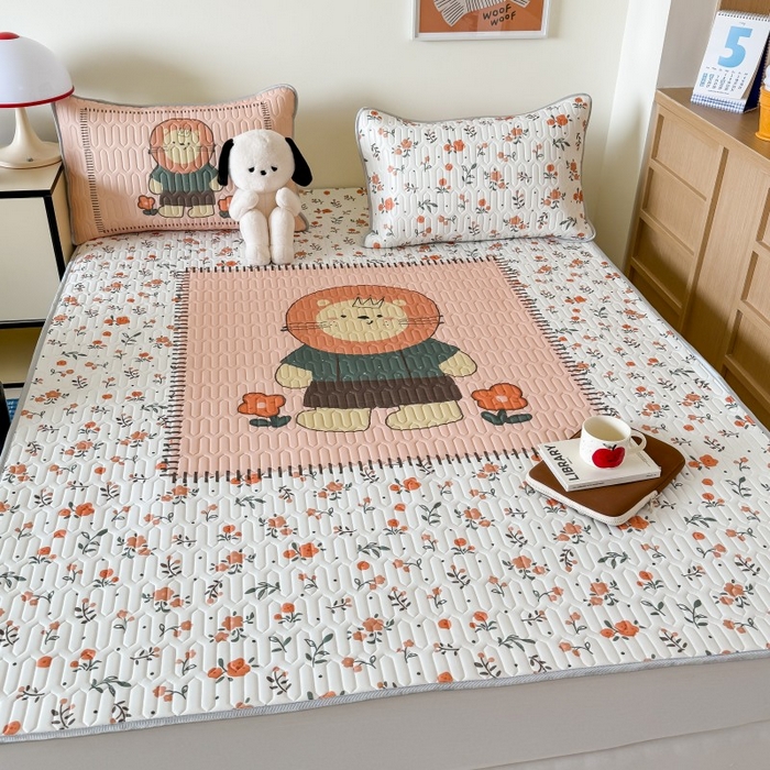 91家纺网 家纺一手货源 找家纺 顾里家纺 2026新款ins大版卡通乳胶席凉席席子 复古小狮