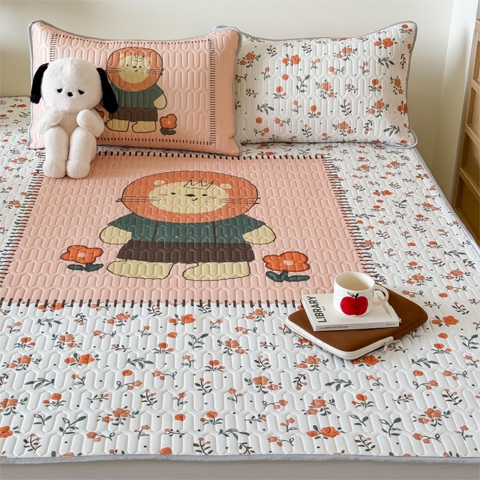 91家纺网 家纺一手货源 找家纺 顾里家纺 2026新款ins大版卡通乳胶席凉席席子 复古小狮