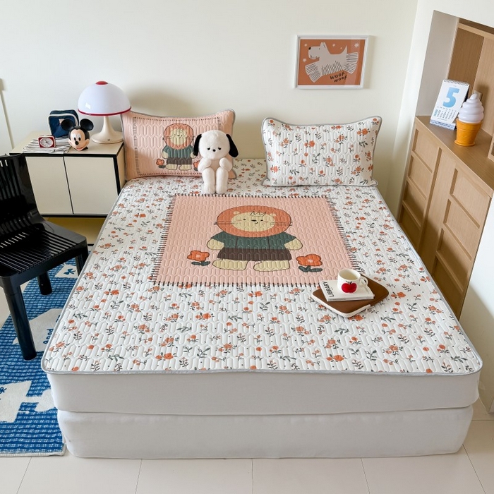 91家纺网 家纺一手货源 找家纺 顾里家纺 2026新款ins大版卡通乳胶席凉席席子 复古小狮