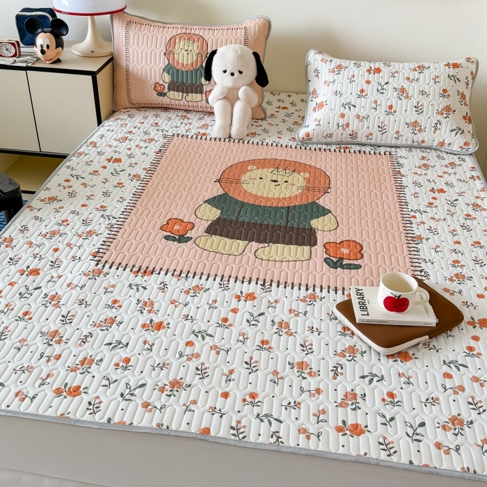 91家纺网 家纺一手货源 找家纺 顾里家纺 2026新款ins大版卡通乳胶席凉席席子 复古小狮