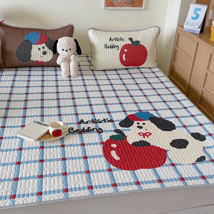 91家纺网 家纺一手货源 找家纺 顾里家纺 2026新款ins大版卡通乳胶席凉席席子 蓝格苹果狗