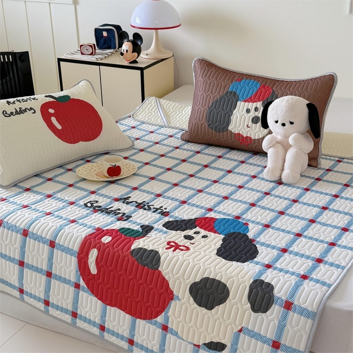 91家纺网 家纺一手货源 找家纺 顾里家纺 2026新款ins大版卡通乳胶席凉席席子 蓝格苹果狗