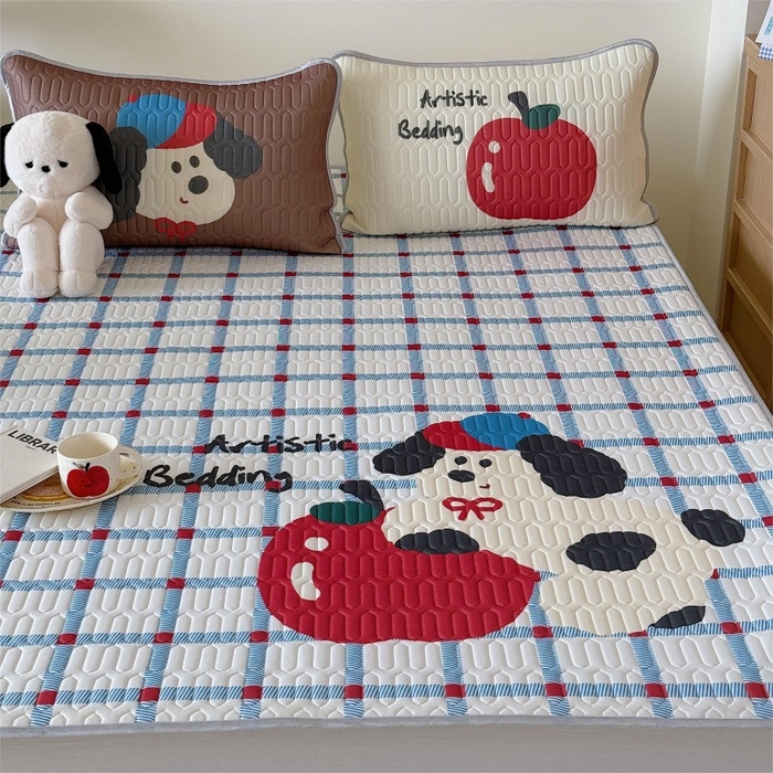 91家纺网 家纺一手货源 找家纺 顾里家纺 2026新款ins大版卡通乳胶席凉席席子 蓝格苹果狗