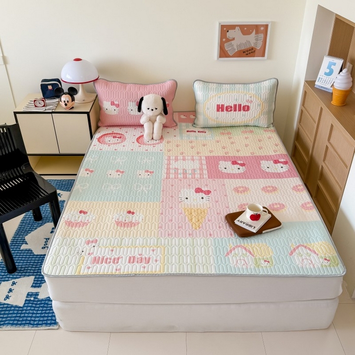 91家纺网 家纺一手货源 找家纺 顾里家纺 2026新款ins大版卡通乳胶席凉席席子 猫咪时光