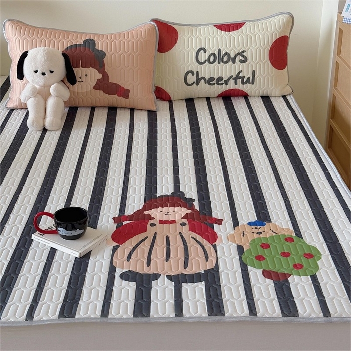 91家纺网 家纺一手货源 找家纺 顾里家纺 2026新款ins大版卡通乳胶席凉席席子 帽子女孩