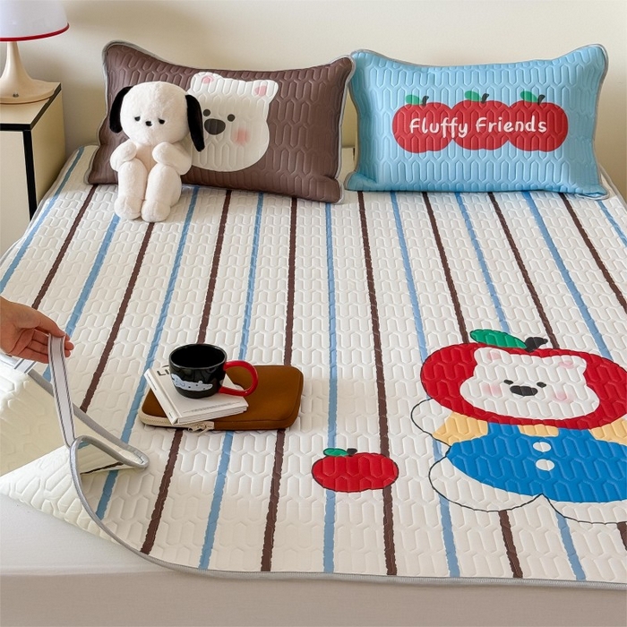 91家纺网 家纺一手货源 找家纺 顾里家纺 2026新款ins大版卡通乳胶席凉席席子 苹果小熊