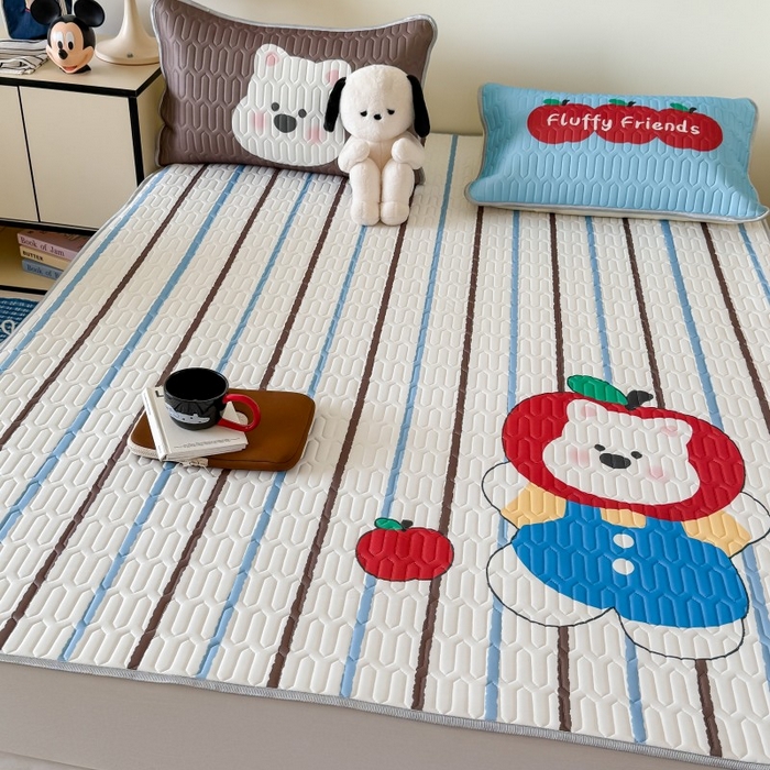 91家纺网 家纺一手货源 找家纺 顾里家纺 2026新款ins大版卡通乳胶席凉席席子 苹果小熊