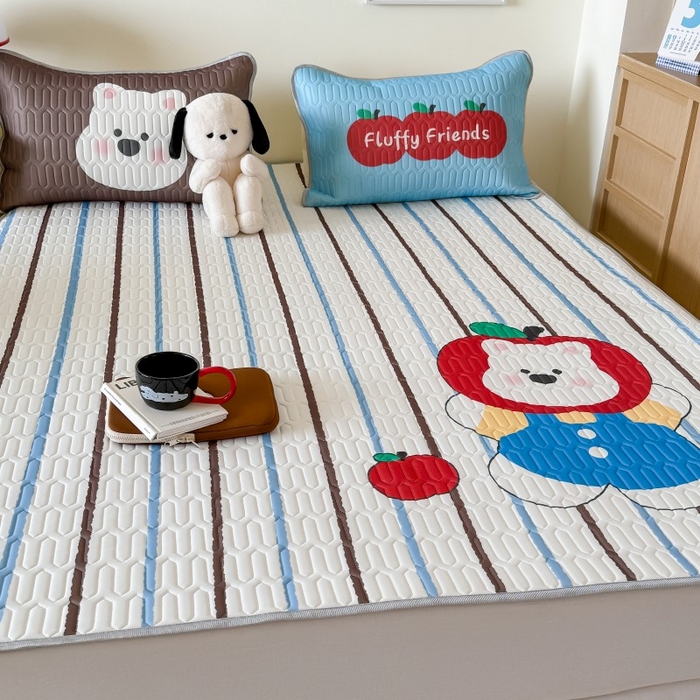 91家纺网 家纺一手货源 找家纺 顾里家纺 2026新款ins大版卡通乳胶席凉席席子 苹果小熊