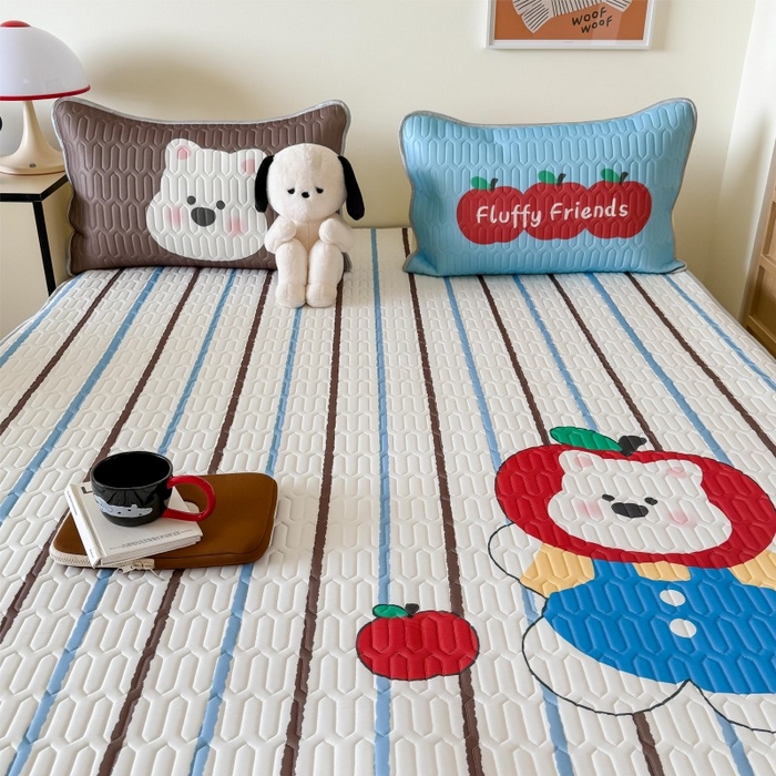 91家纺网 家纺一手货源 找家纺 顾里家纺 2026新款ins大版卡通乳胶席凉席席子 苹果小熊