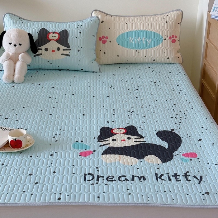 91家纺网 家纺一手货源 找家纺 顾里家纺 2026新款ins大版卡通乳胶席凉席席子 泼墨黑猫