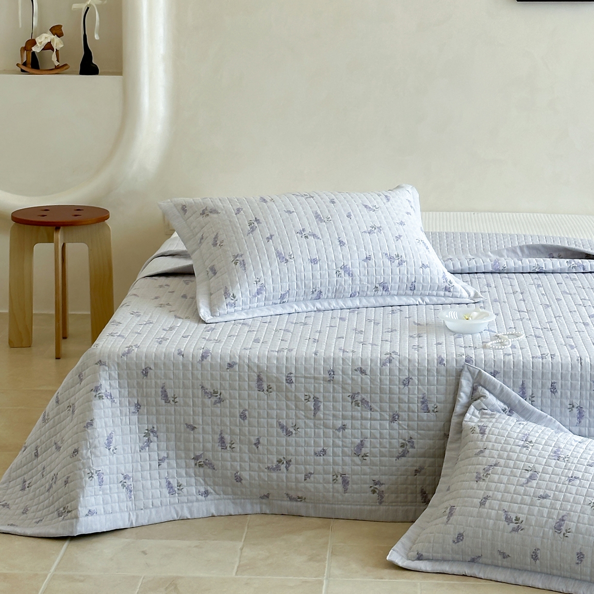 91家纺网 家纺一手货源 找家纺 床盖工厂店 2026新款提花色织麻床盖三件套 薰衣草 紫