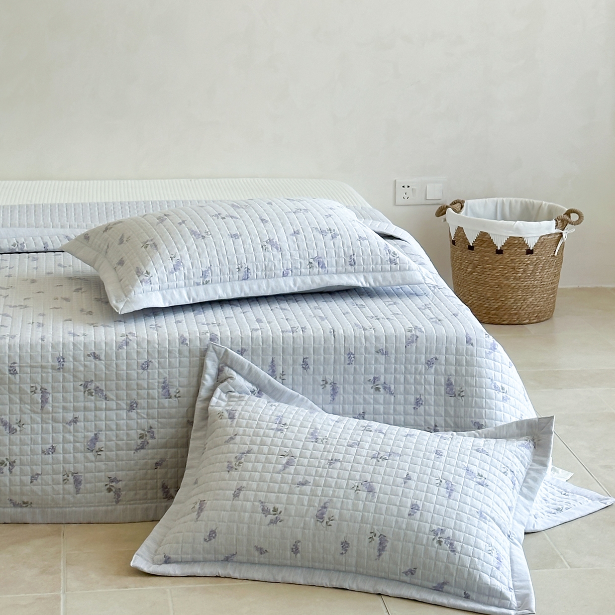 91家纺网 家纺一手货源 找家纺 床盖工厂店 2026新款提花色织麻床盖三件套 薰衣草 紫